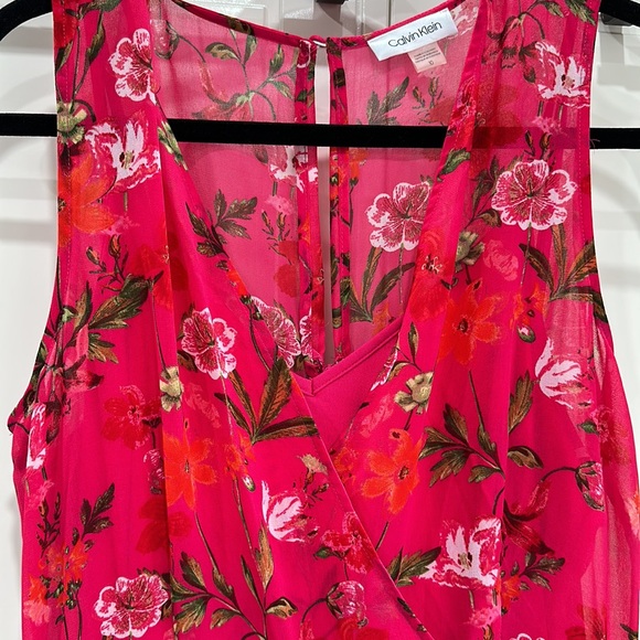 Calvin Klein Women Sz 10 Pink Floral High Lo Midi Dress Sleeveless Flowy Chiffon - Picture 4 of 11
